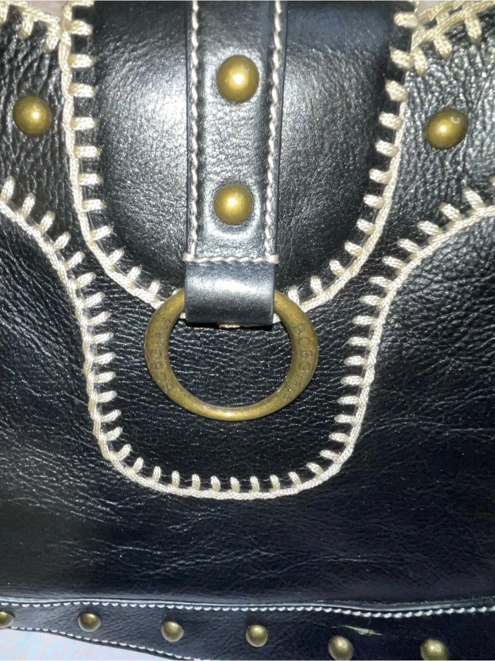 BCBGirls Black Studded Leather Shoulder Bag - Picture 9 of 10